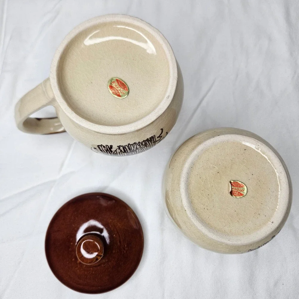 Vintage Enesco Live Better Naturally Wheat Creamer and Sugar Bowl Set‎ Korea